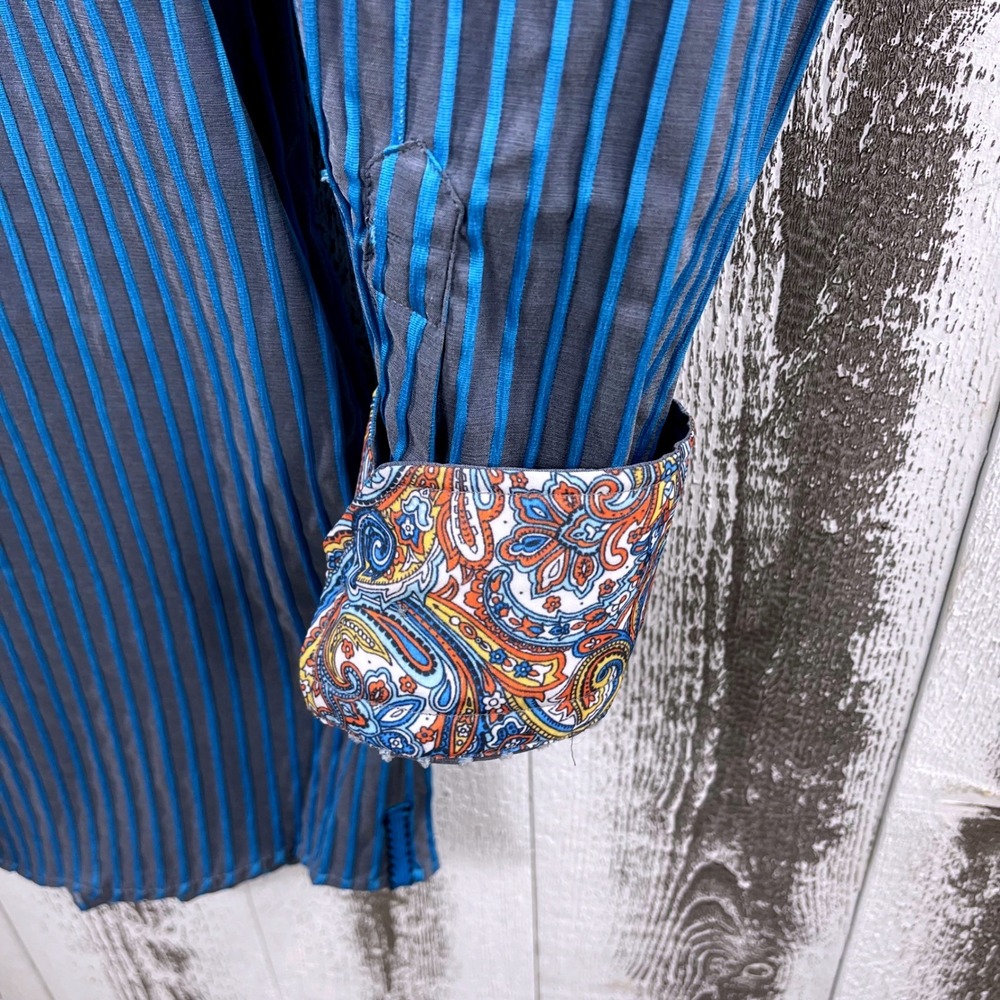 Luchiano Visconti Shirt Men's XXL Button Down Striped Paisley Flip Cuff NWT - Picture 6 of 11